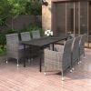 7 Piece Patio Dining Set with Cushions Poly Rattan and Glass