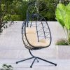 Egg Chair with Stand Indoor Outdoor Swing Chair Patio Wicker Hanging Egg Chair Hanging Basket Chair Hammock Chair with Stand for Bedroom Living Room B