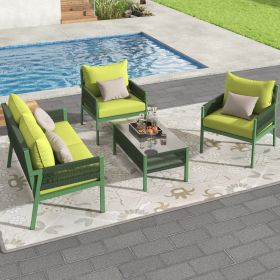 K&K 4-Piece Rope Patio Furniture Set, Outdoor Furniture with Tempered Glass Table, Patio Conversation Set Deep Seating with Thick Cushion for Backyard