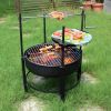 Fire Pit with 2 Grill, Round Metal Wood Burning Firepit with Surrounding Removable Cooking Grill, Unique Design for Camping, Outdoor Heating, Bonfire,