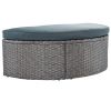 2-Piece All-Weather PE Wicker Conversation Set Rattan Sofa Set Outdoor Patio Half-moon Sectional Furniture Set / Side Table for Umbrella, Gray Rattan+