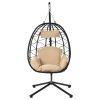 Egg Chair with Stand Indoor Outdoor Swing Chair Patio Wicker Hanging Egg Chair Hanging Basket Chair Hammock Chair with Stand for Bedroom Living Room B