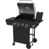 Black 4 Burner Propane Gas Grill with Side Burners and Stainless Steel Main Cover