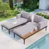 TOPMAX Modern Outdoor Daybed Patio Metal Daybed with Wood Topped Side Spaces for Drinks, 2 in 1 Padded Chaise Lounges for Poolside, Balcony, Deck, Gra