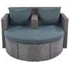 2-Piece All-Weather PE Wicker Conversation Set Rattan Sofa Set Outdoor Patio Half-moon Sectional Furniture Set / Side Table for Umbrella, Gray Rattan+