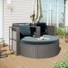 2-Piece All-Weather PE Wicker Conversation Set Rattan Sofa Set Outdoor Patio Half-moon Sectional Furniture Set / Side Table for Umbrella, Gray Rattan+