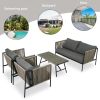 GO 4-Piece Rope Sofa Set with Thick Cushions and Toughened Glass Table, All-Weather Patio Furniture Set For 4 Person With Loveseat, Gray