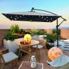 Square 2.5X2.5M Outdoor Patio Umbrella Solar Powered LED Lighted Sun Shade Market Waterproof 8 Ribs Umbrella with Crank and Cross Base for Garden Deck