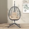 Egg Chair with Stand Indoor Outdoor Swing Chair Patio Wicker Hanging Egg Chair Hanging Basket Chair Hammock Chair with Stand for Bedroom Living Room B