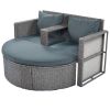 2-Piece All-Weather PE Wicker Conversation Set Rattan Sofa Set Outdoor Patio Half-moon Sectional Furniture Set / Side Table for Umbrella, Gray Rattan+