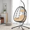 Egg Chair with Stand Indoor Outdoor Swing Chair Patio Wicker Hanging Egg Chair Hanging Basket Chair Hammock Chair with Stand for Bedroom Living Room B