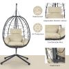 Egg Chair with Stand Indoor Outdoor Swing Chair Patio Wicker Hanging Egg Chair Hanging Basket Chair Hammock Chair with Stand for Bedroom Living Room B