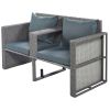 2-Piece All-Weather PE Wicker Conversation Set Rattan Sofa Set Outdoor Patio Half-moon Sectional Furniture Set / Side Table for Umbrella, Gray Rattan+