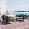 GO 4-Piece Rope Sofa Set with Thick Cushions and Toughened Glass Table, All-Weather Patio Furniture Set For 4 Person With Loveseat, Gray