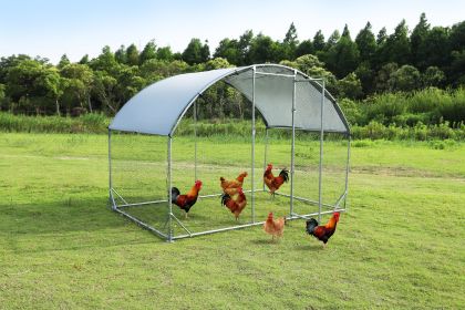 Large metal chicken coop upgrade three support steel wire impregnated plastic net cage, Oxford cloth silver plated waterproof UV protection, duck rabb (Color: Silver)