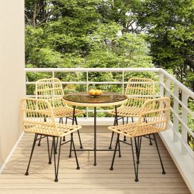 5 Piece Patio Dining Set Poly Rattan (Color: Brown)