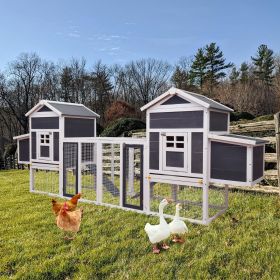 Outdoor Wooden Chicken Coop, 124" Large Hen Cage Rabbit House, Bunny Hutch with Ventilation Door, Removable Ramp Garden Backyard Pet House Chicken Nes (Color: Gray+White)