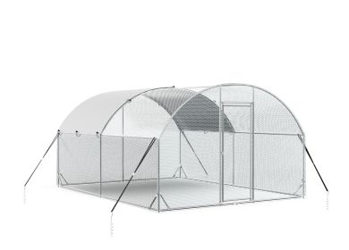 Large Metal Chicken Coop Upgrade Tri-Supporting Wire Mesh Chicken Run,Chicken Pen with Water-Resident & Anti-UV Cover,Duck Rabbit House Outdoor (10'W (Color: Silver)