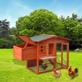 Wooden Chicken Coop,Waterproof Outdoor Large Chicken House for 4 Chickens, with a Removable Tray,Nesting Box, Wire Fence, and Other Compartments. (Color: Yellow)