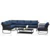 6 Piece Sectional Rattan Wicker 6 Person Sofa Set Patio Conversation Set, Navy Blue