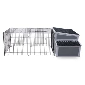 Outdoor Wood Chicken Coop with Wire Mesh Run, Nesting Boxes, Large Poultry House for 3-4 Chickens, Gray and Black (Color: as Pic)