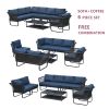 6 Piece Sectional Rattan Wicker 6 Person Sofa Set Patio Conversation Set, Navy Blue