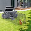 Outdoor Wood Chicken Coop with Wire Mesh Run, Nesting Boxes, Large Poultry House for 3-4 Chickens, Gray and Black