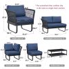 6 Piece Sectional Rattan Wicker 6 Person Sofa Set Patio Conversation Set, Navy Blue