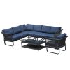 6 Piece Sectional Rattan Wicker 6 Person Sofa Set Patio Conversation Set, Navy Blue